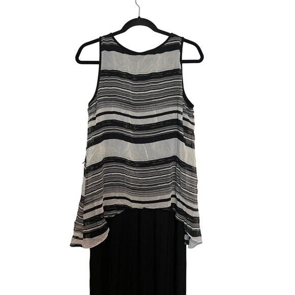 Perception Concept Womens Sleeveless Maxi Dress Large Black Striped Chiffon Over - Picture 4 of 5
